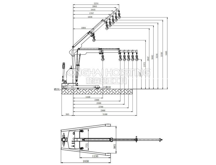 龍升全電動(dòng)液壓小吊機(jī)尺寸